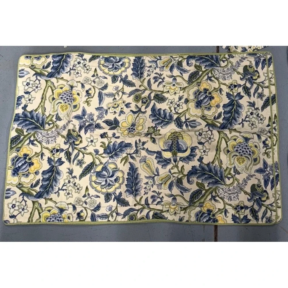 Waverly Floral Quilted‎ King Pillow Shams Blue Yellow French Country Botanical